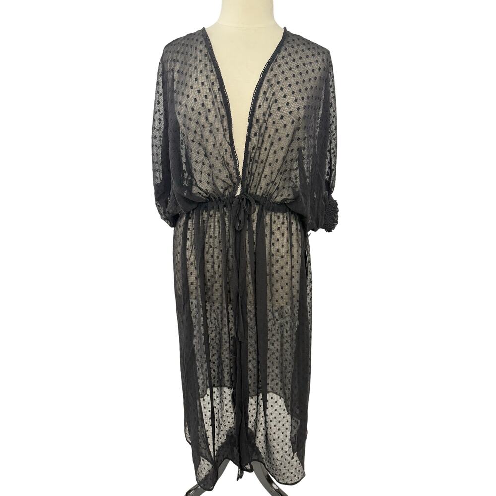 NWT Black Tape Boho Sheer Swiss Dot Maxi Kimono, Size 1X